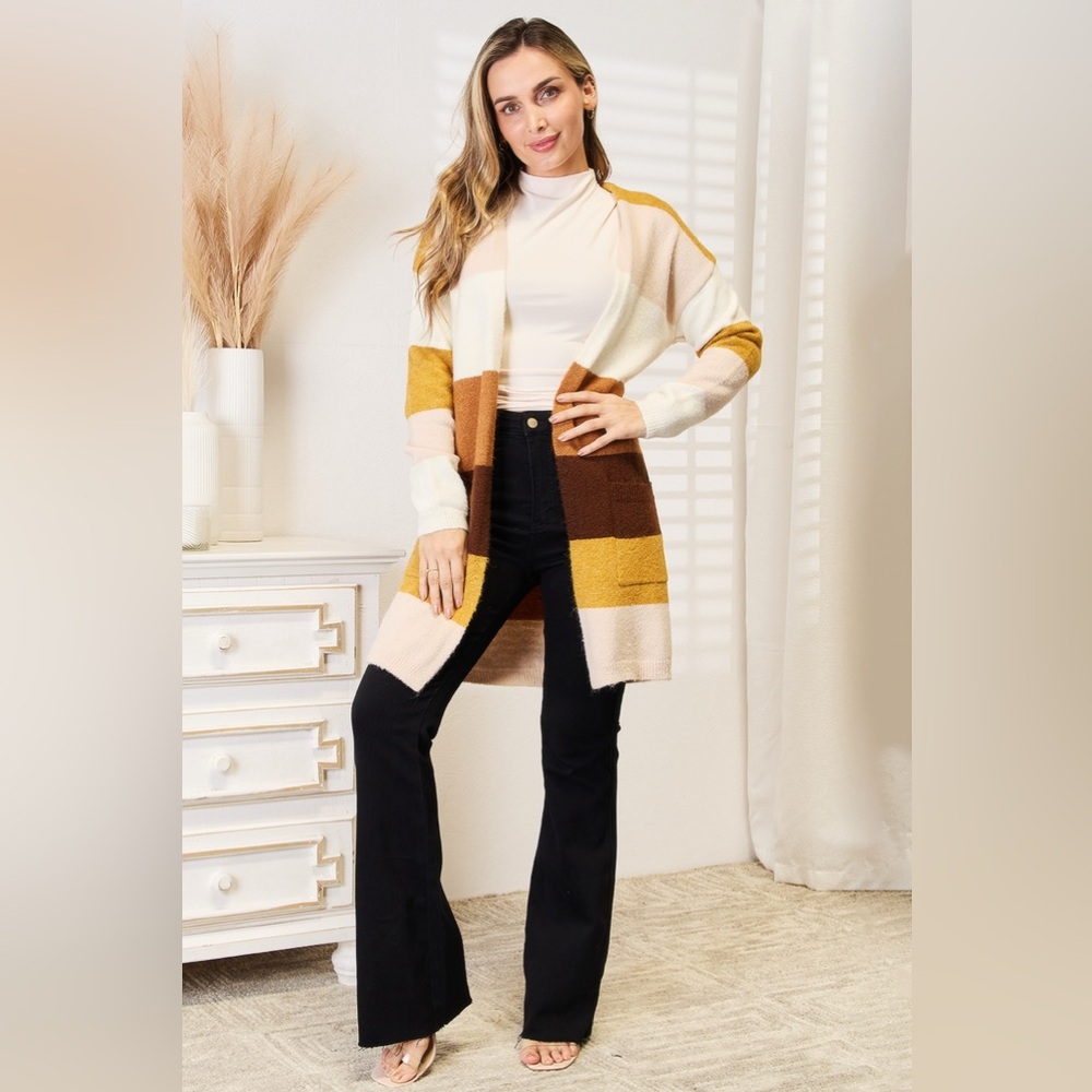 Woven Right Color Block Dropped Shoulder Cardigan